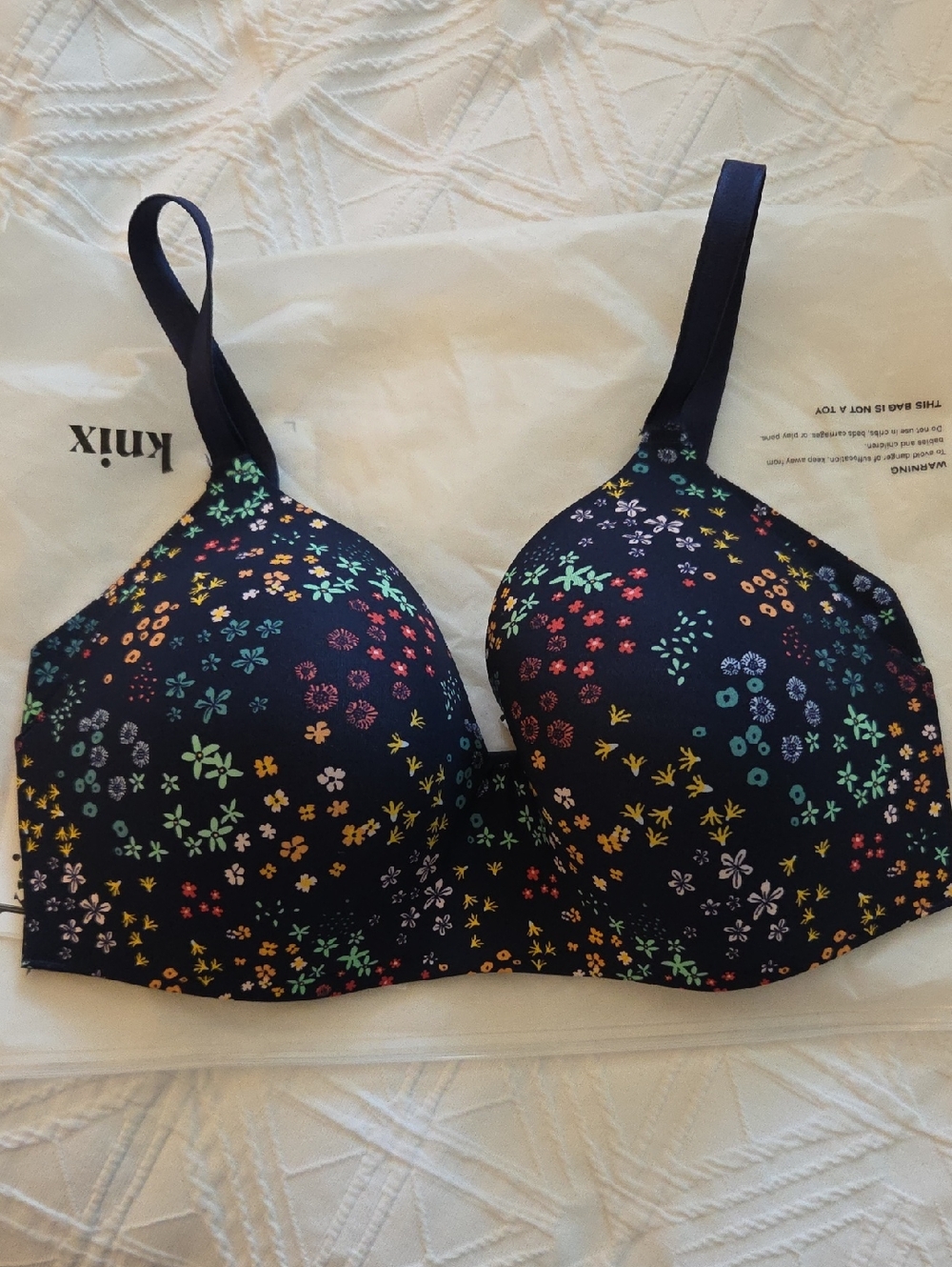 knix Original WingWoman Contour Bra in Navy Wildflower Print